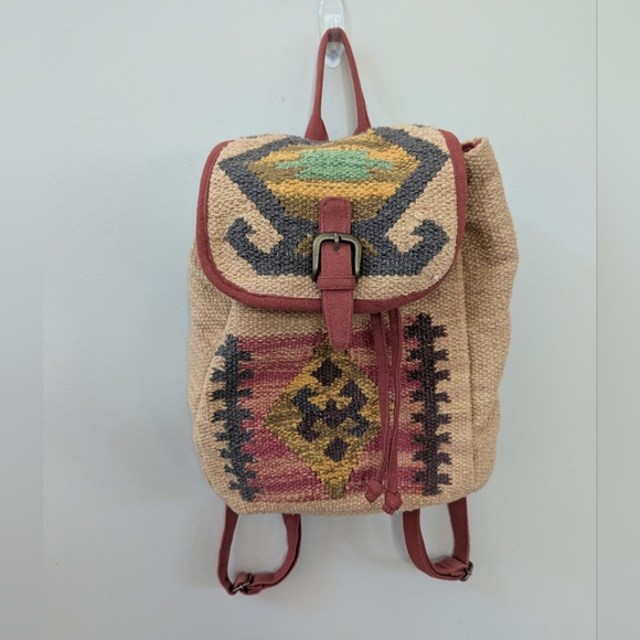 Vintage Handbags - Vintage Southwestern Woven Cotton Kilim Backpack